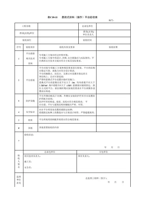 悬挑式卸料(操作)平台验收表-安全技术资料表格