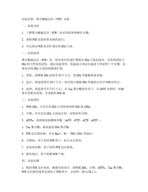 聚合酶链反应实验报告