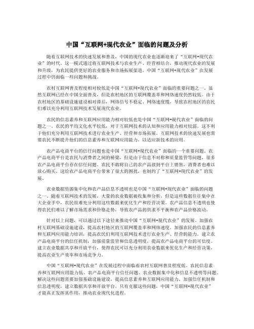 中国“互联网+现代农业”面临的问题及分析