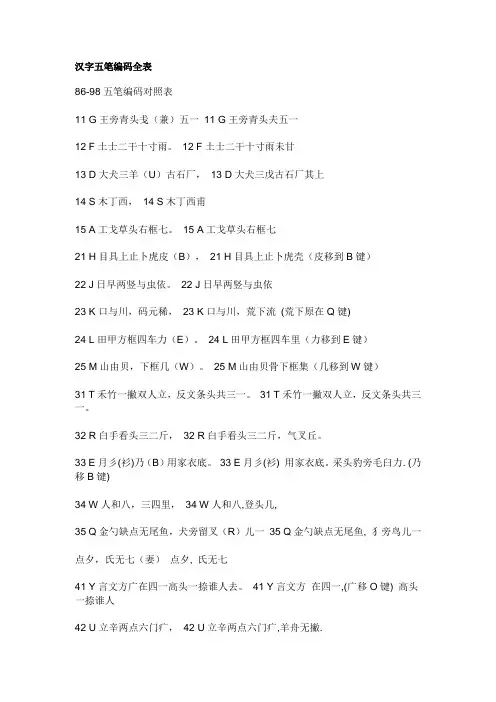汉字五笔编码全表