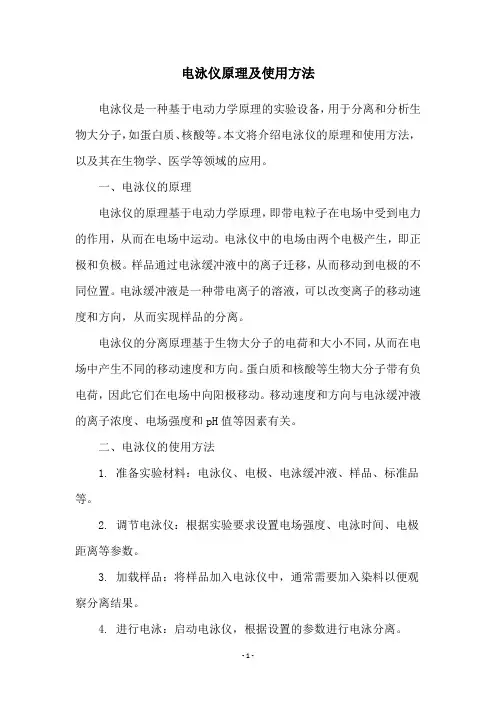 电泳仪原理及使用方法