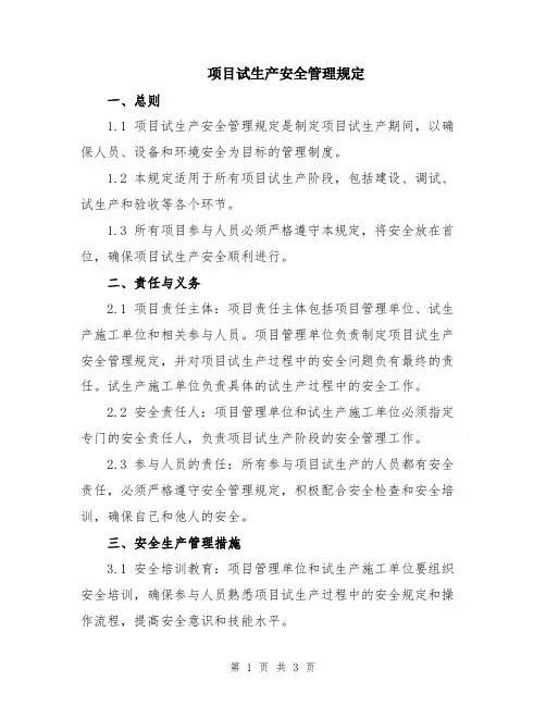 项目试生产安全管理规定