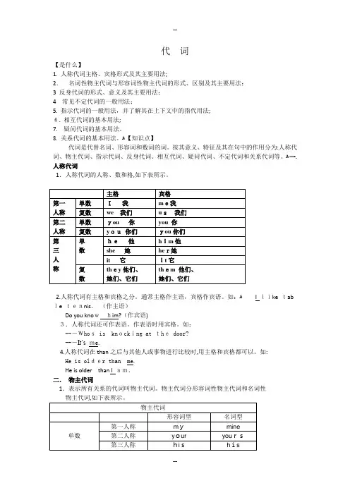 初中英语代词讲解及练习