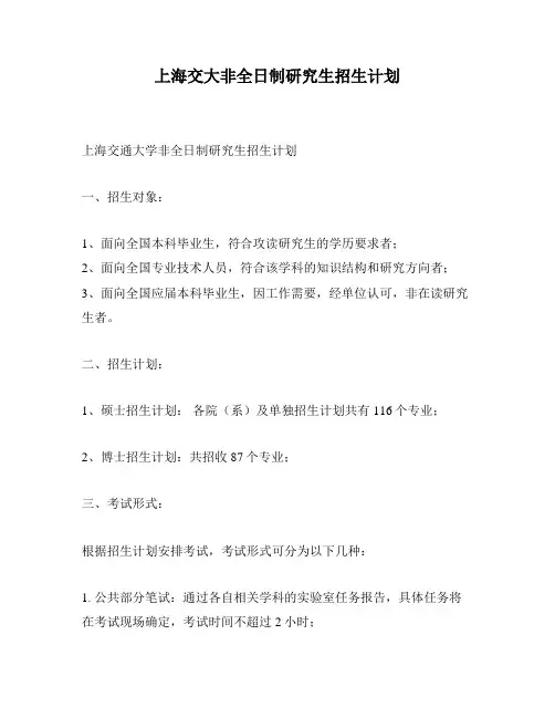 上海交大非全日制研究生招生计划