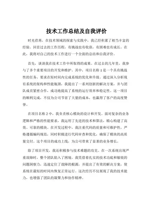 技术工作总结及自我评价