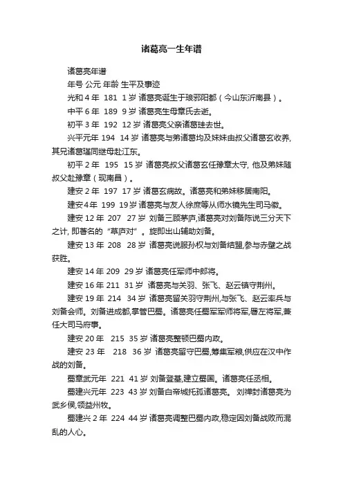 诸葛亮一生年谱