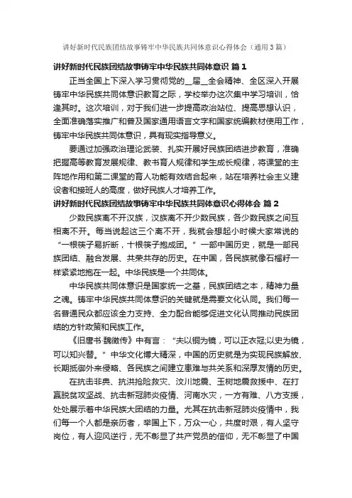 讲好新时代民族团结故事铸牢中华民族共同体意识心得体会（通用3篇）