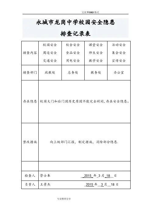 校园安全隐患排查记录文本表【范本模板】