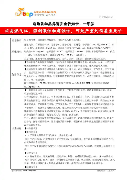 一甲胺危害安全告知卡