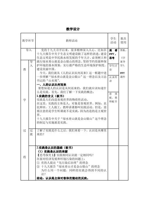 高中思想政治_《人的认识从何而来》教学设计学情分析教材分析课后反思
