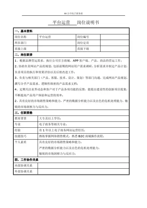 岗位说明书-平台运营