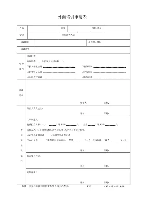 外部培训申请表