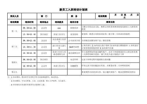 新员工入职培训计划表excel模板