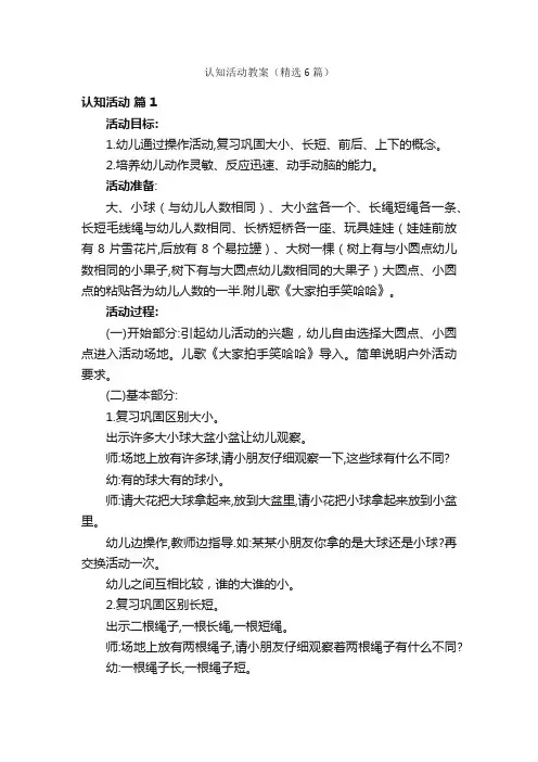 认知活动教案（精选6篇）
