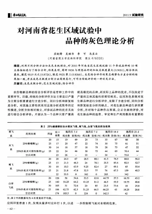 对河南省花生区域试验中品种的灰色理论分析