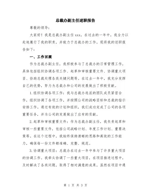 总裁办副主任述职报告