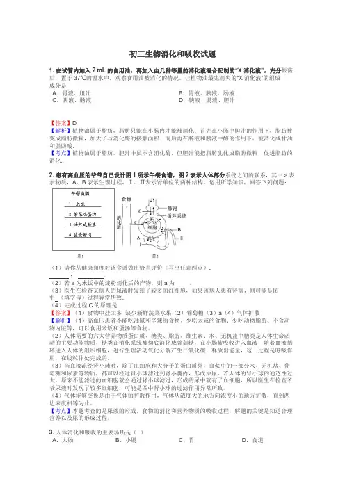 初三生物消化和吸收试题
