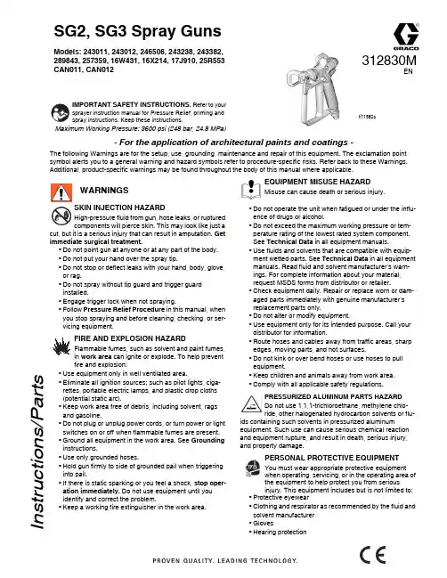 斯塔克 SG2, SG3 喷枪 使用说明书