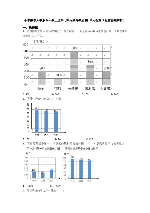 小学数学人教版四年级上册第七单元条形统计图 单元检测(包含答案解析)