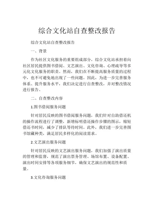 综合文化站自查整改报告