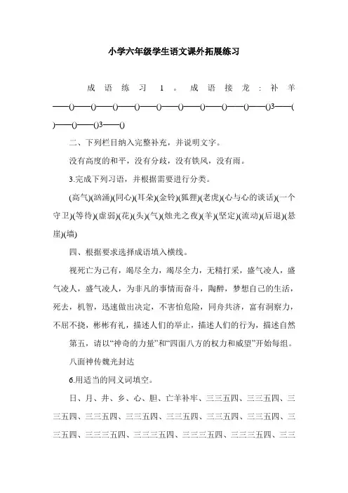 小学六年级学生语文课外拓展练习.doc