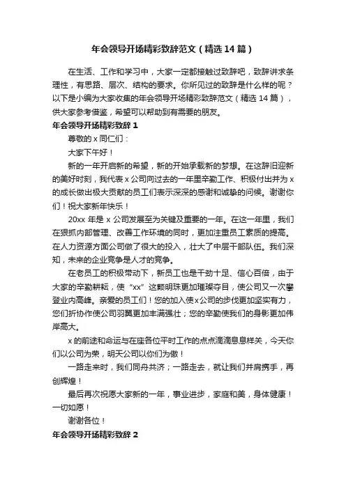 年会领导开场精彩致辞范文（精选14篇）
