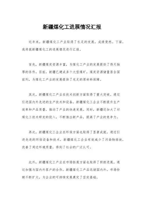 新疆煤化工进展情况汇报