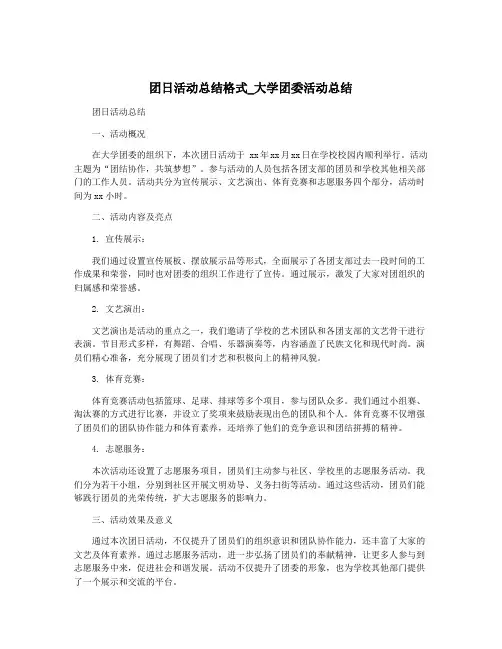 团日活动总结格式_大学团委活动总结