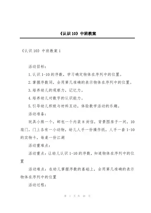《认识10》中班教案