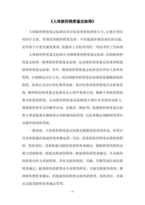 《人体损伤程度鉴定标准》