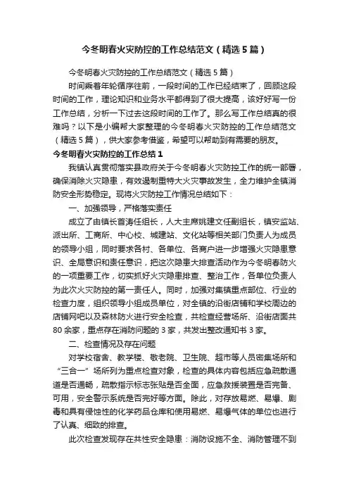 今冬明春火灾防控的工作总结范文（精选5篇）