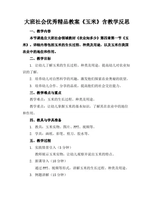 大班社会优秀精品教案《玉米》含教学反思