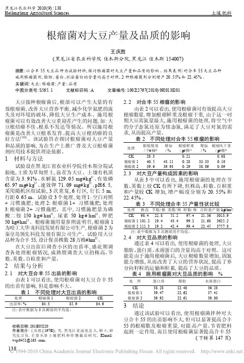 根瘤菌对大豆产量及品质的影响