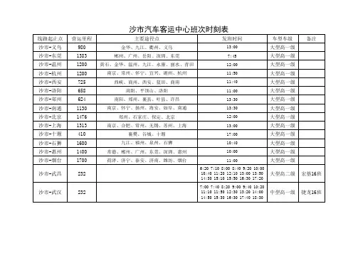 沙市汽车客运中心班次时刻表