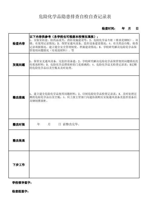 危险化学品隐患排查自检自查记录表