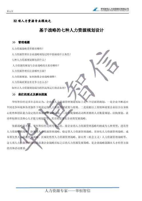 32项人力资源专业模块之基于战略的七种人力资源规划设计