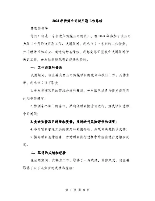 2024年传媒公司试用期工作总结(3篇)