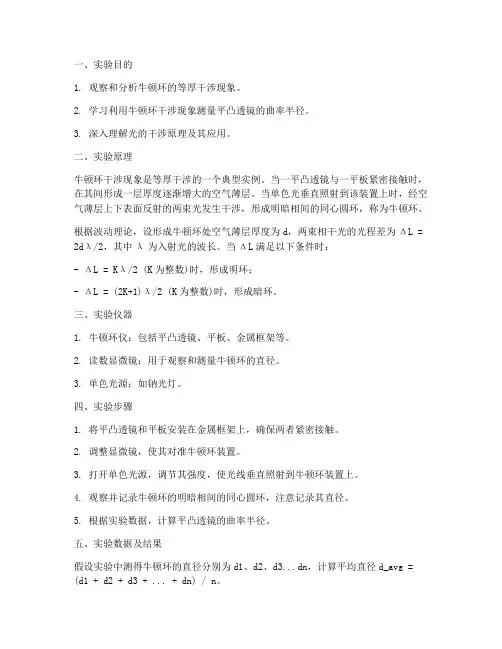牛顿环干涉实验报告