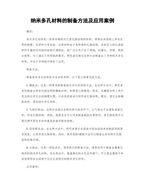 纳米多孔材料的制备方法及应用案例