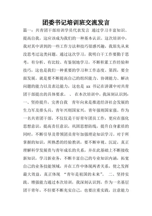 团委书记培训班交流发言