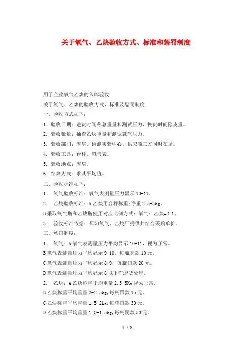 关于氧气、乙炔验收方式、标准和惩罚制度