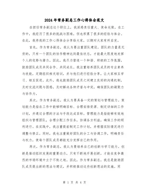 2024年常务副总工作心得体会范文(2篇)