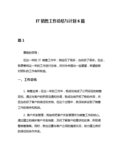 IT销售工作总结与计划6篇