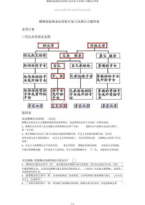 婚姻家庭继承法的重点总结复习及课后习题包括答案