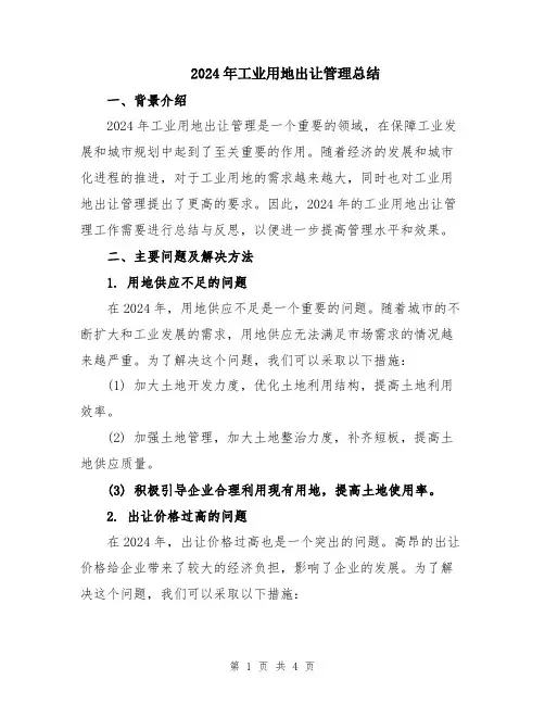 2024年工业用地出让管理总结