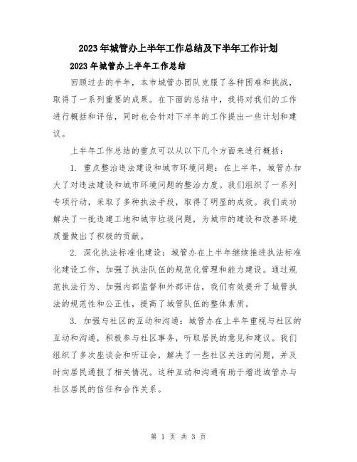 2023年城管办上半年工作总结及下半年工作计划