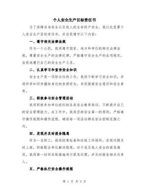 个人安全生产目标责任书