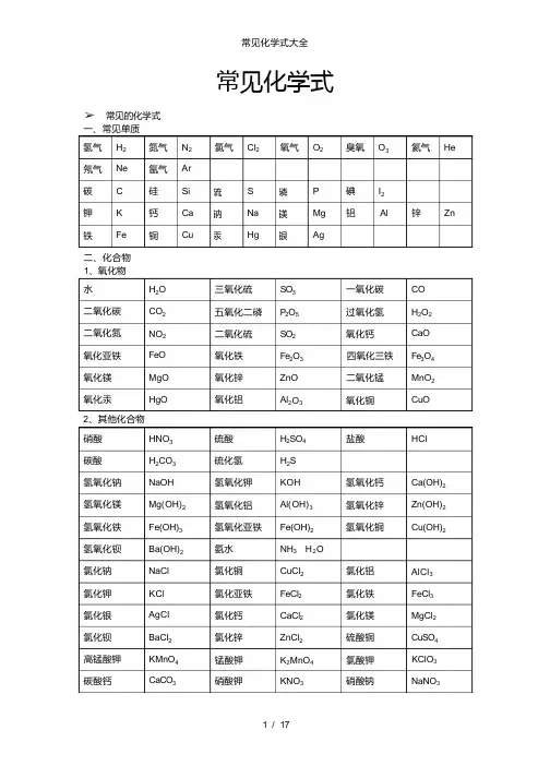 常见化学式大全