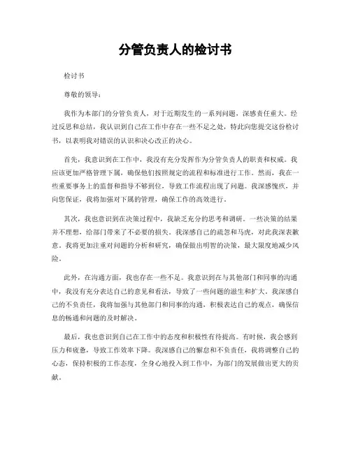 分管负责人的检讨书