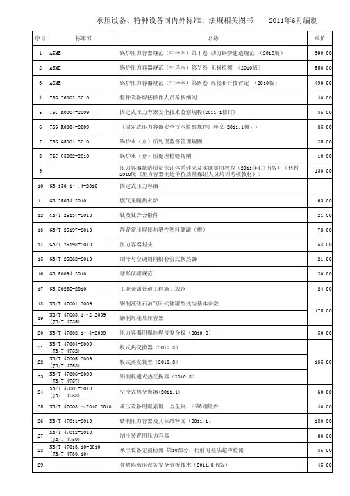 承压设备、特种设备国内外标准、法规相关图书单 2011_6编制